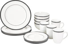 Set de veselă Amazon Basics Cafe cu margine neagră, 16 piese, pentru 4 persoane