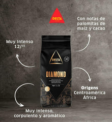 Delta Cafés - Kaffee in Diamantbohne - 2 Packungen à 1 kg - Intensität 8 - Mischung aus Arabica gerösteten Kaffeebohnen und Robusta - Sehr aromatisch mit Noten von gerösteten Nüssen