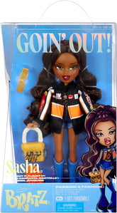 Bratz Goin' Out! Doll - Sasha - 1 Sammlerpuppe mit Accessoires, einem Outfit, einer Handtasche, einer Sonnenbrille und einer Bürste - Kinderspielzeug - ab 6 Jahren, Orange, Black