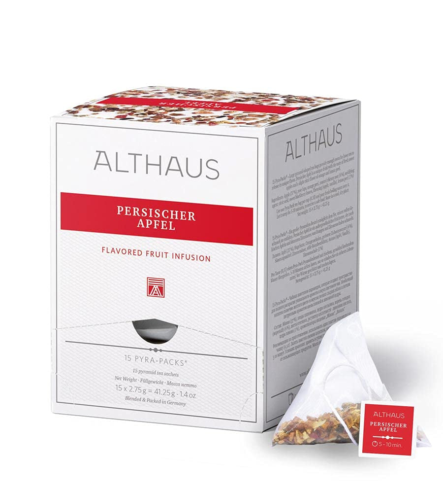 Ceai Althaus MĂR PERSAN ⋅ Ceai de fructe în pliculețe piramidale PYRA PACK ⋅ Ceai de fructe aromatizat cu aromă de mere ⋅ 15 X 2,75G