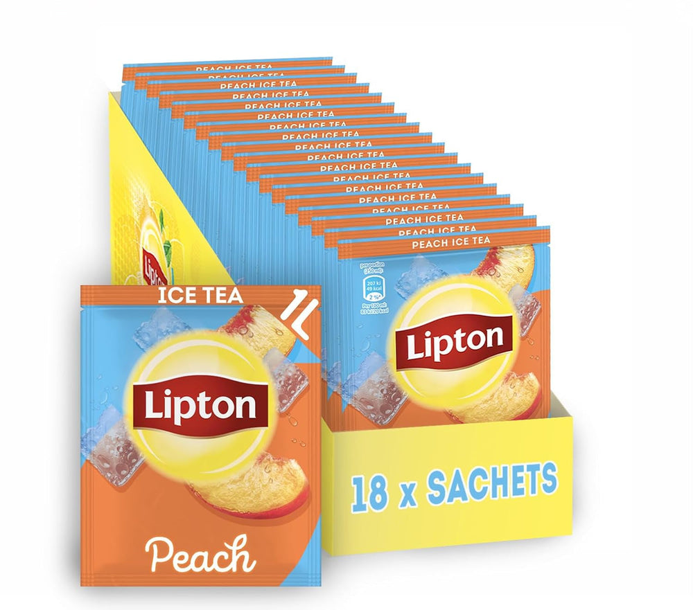 Set de ceai rece Lipton, „piersică”, răcoritoare pentru întreaga familie, 18 pliculețe, sub formă de pulbere pentru preparare acasă