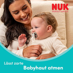 Suzete NUK Perfect Match Air pentru bebeluși | 6-18 luni | Suzete ortodontice care promovează circulația aerului și previn erupțiile cutanate cauzate de salivație | Acceptare 95% de către bebeluși** | Zebră/Leu | Pachet de 2