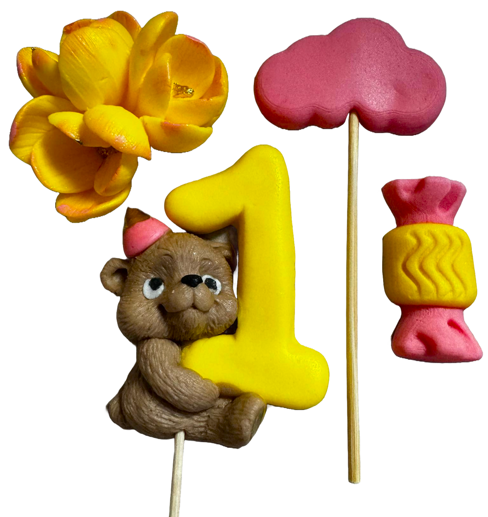 Set 4 decoratiuni comestibile din zahar, 1 AN Decoratiuni din Pasta de Zahar Naty Shop