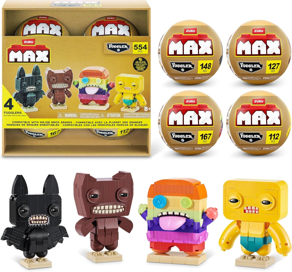 Max Build More Premium Fugglers von ZURU – Unboxing-Spielzeug & Klemmbausteine Sammelbare Minis mit bis zu 167 Teilen, Lustige Designs zum Bauen & Sammeln, Ab 8 Jahren