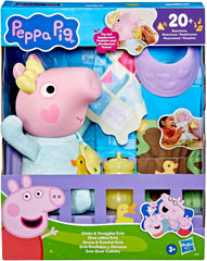 Peppa Pig Grunz und Kuschel Evie interaktive Babypuppe, 28 cm große Puppe für Mädchen mit 20 Geräuschen und vielen Funktionen, Spielzeug-Set für Kinder ab 3 Jahren