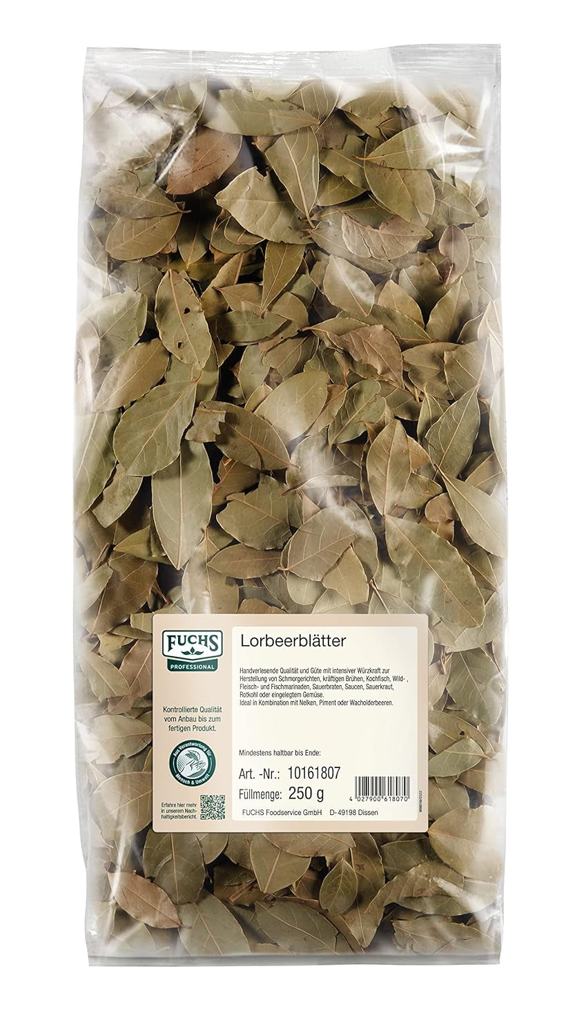 - Lorbeerblätter | Getrocknete Lorbeerblätter zum Würzen von deftigen Fleischgerichten, Eingemachtem oder Saucen || 250 g im großen Beutel