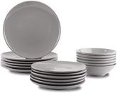 Set de veselă din gresie Amazon Basics, 18 piese, gri fumuriu, 6 porții