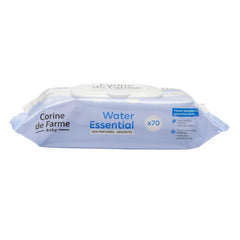 Șervețele umede Change Water Essential pentru bebeluși x70 - Produs de toaletă din fibre vegetale - Apă ultrapurificată 99% - Igienă de la naștere - Capac resigilabil