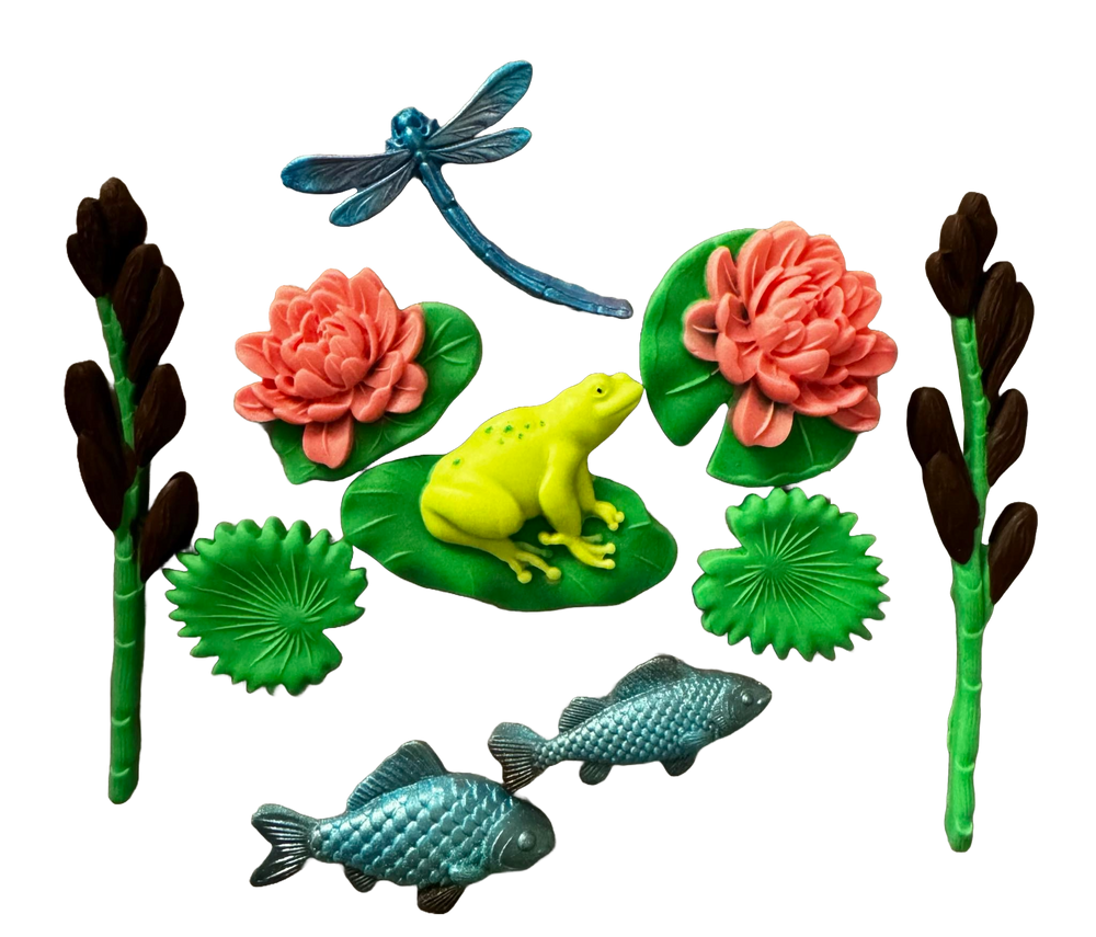Set 10 decoratiuni comestibile din pasta de zahar, Viata pe lac Decoratiuni din Pasta de Zahar Naty Shop