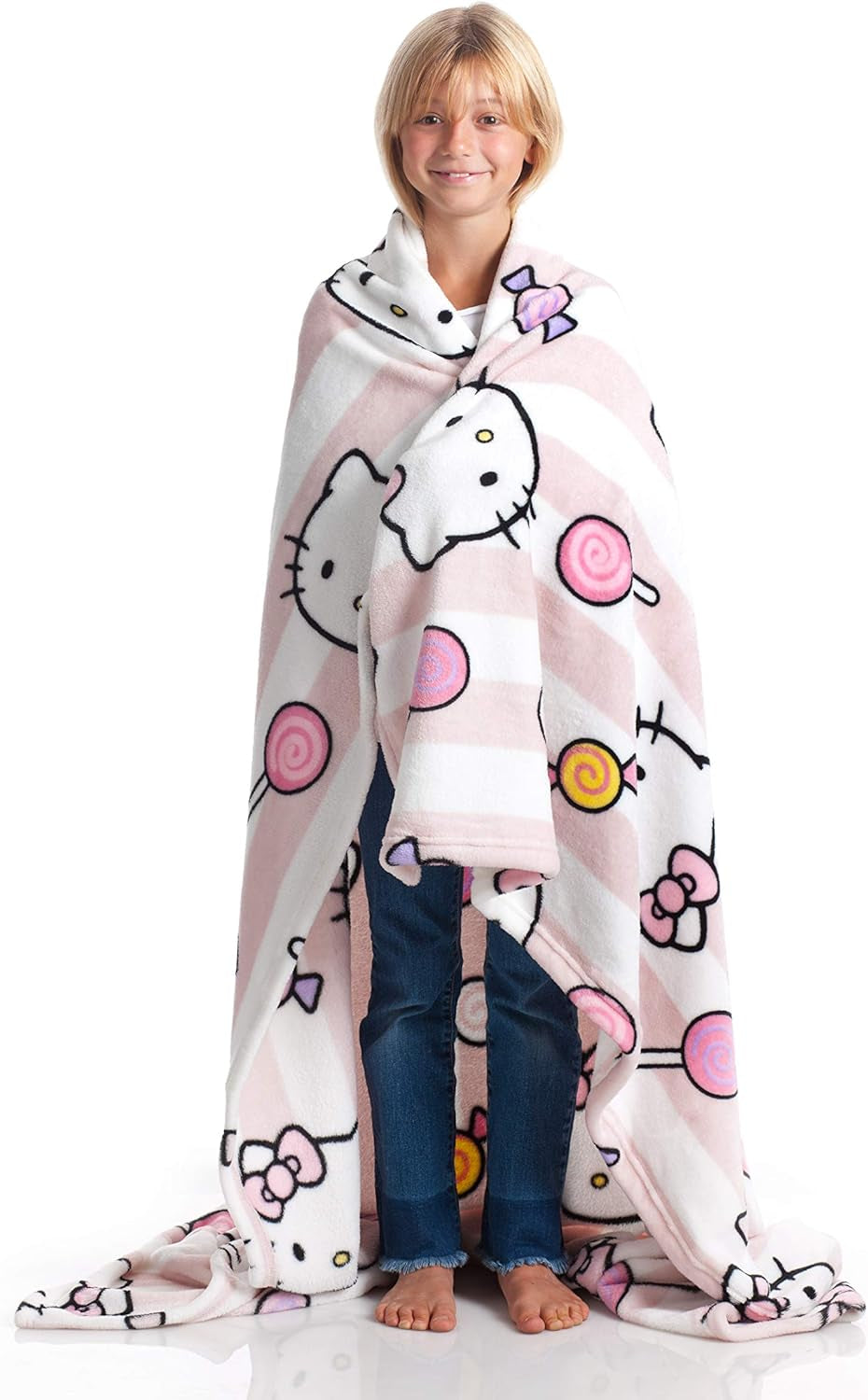 Cuvertură de pat Hello Kitty, roz, pătură moale 130X170Cm, cuvertură de pat din microfibră cuvertură de pat sau cuvertură de pat canapea. Calitate cu certificat Oekotex, Sanrio Paturi si Cuverturi Besuche den Kanguru-Store Carouri roz 130X170 Cm