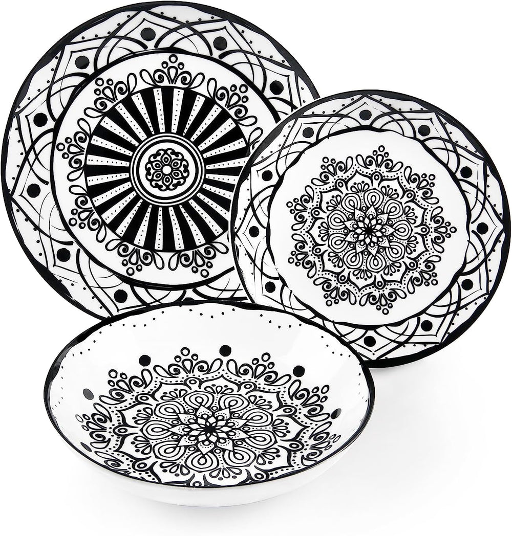 Excelsa Boheme Noir Teller-Set, 18-teilig, Porzellan, Schwarz
