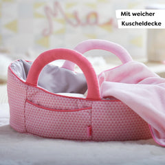 HABA Puppentragetasche Rosarot – Puppenzubehör für Babypuppen & Stoffpuppen, Tragetasche & Puppenbett mit Decke, Spielzeug ab 18 Monaten – 1305072001