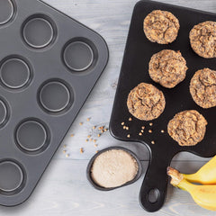 Relaxdays Muffinform, 2Er Set, 12Er Muffinbleche, Antihaftbeschichtet, Carbonstahl, Muffins & Cupcakes, Ø 6,5 Cm, Grau, 10030825 Matrite si tavi pentru copt Naty Shop