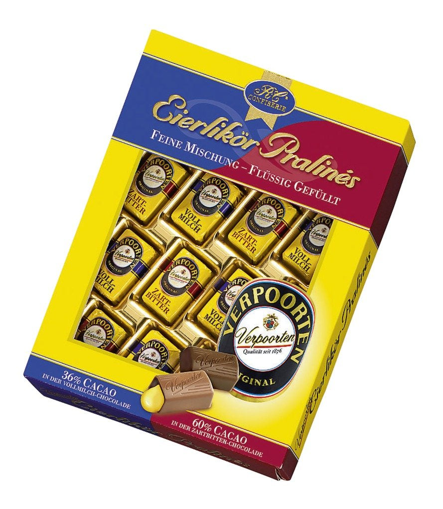 Praline cu lichior de ou RCP Verpoorten – 2 x 160 g – Amestec de praline alcoolice din lapte și ciocolată neagră cu umplutură lichidă