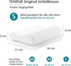Pernă de dormit TEMPUR Original din spumă cu memorie, pernă ergonomică cu suport pentru gât pentru persoanele care dorm pe o parte și pe spate, senzație fermă, S (50 x 31 x 8/5 cm), Alb
