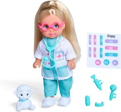 Simba Evi Love Pet Doctor – Puppe (12 cm) als Tierärztin mit Plüsch‑Tier & Arztzubehör, kreatives Rollenspiel für Kinder ab 3 Jahren
