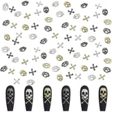 Set de decorațiuni pentru unghii cu craniu în formă de cruce, 120 de piese, brelocuri pentru unghii din metal auriu-argintiu, bijuterii din aliaj punk pentru manichiură, accesorii cu pietre strălucitoare