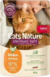 MERA Cats Nature Hrană umedă sterilizată/ușoară cu pui 12x85g | Pentru pisici sterilizate/castrate | Fără zahăr și cereale | Hrană umedă cu conținut scăzut de grăsimi, conținut ridicat de carne