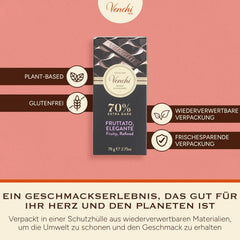 Venchi - Ciocolată neagră 70%, 78 g - Cu amestecuri de cacao selectate - Fără gluten - Vegan