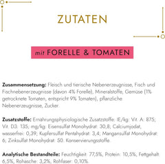 Pate fin Gourmet Gold cu legume, hrană umedă pentru pisici cu păstrăv și roșii, pachet de 12 (12 x 85g)