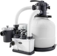 Pompă filtrantă cu nisip Intex 26676 Krystal Clear cu sistem de apă sărată, debit de apă 7900 L/h, debit sistem 6000 L/h, pentru piscine de până la 32200 L, plastic, alb