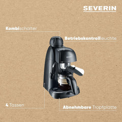 Espressor SEVERIN KA 5978 (include vas de servire și lingură de măsurat, până la 4 cești) negru, Standard