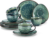Serviciu de cafea Vancasso din gresie, set de cafea STARRY cu 12 piese pentru 4 persoane, include cești de cafea și farfurioare, aspect vintage