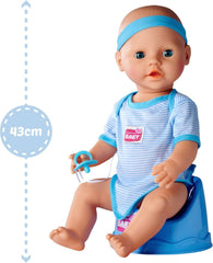 Simba 105030044 - Păpușă nou-născută - Băiat, Păpușă din vinil integral cu ochi adormiți, funcție de băut și ud și accesorii, 8 piese, 43 cm, Păpușă bebeluș, vârste 3+