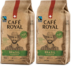Café Royal Crema Classico Brasil – boabe de cafea 100% Arabica, echilibrate și aromate, prăjire medie, tărie 3/5, Fairtrade, 500g boabe întregi (pachet de 2)