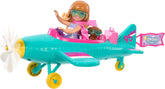 Barbie Chelsea Flugzeug Puppe und Spielset - Pilotenpuppe, Flugzeug, Hündchen und Zubehör für Geschichtenerzählen, rollende Räder und blumenförmiger Propeller, ab 3 Jahren, HTK38
