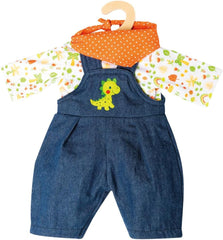 Heless 2115 - Bekleidungs-Set für Puppen im Dino-Design, 3 teilig mit Latzhose, T-Shirt und Halstuch, Größe 35 - 45 cm