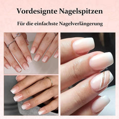 Set 240 de bucăți de unghii pătrate cu gradient, unghii artificiale alb nud cu gradient pentru lipire cu stilou cu ulei, unghii false naturale medii ombre pentru femei DIY (Nude Square)