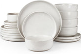 Set de veselă Milkyway, set de farfurii cu 18 piese, set de veselă din gresie pentru 6 persoane cu farfurii de cină, farfurii de desert, boluri pentru cereale, potrivit pentru cuptorul cu microunde și mașina de spălat vase, alb