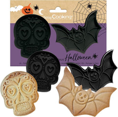 ScrapCooking - 2 Forme de Biscuiți Halloween – Calavera și Liliac – Forme de Biscuiți 3D – Forme de Gofrare – Craniu Mexican – Forme de Biscuiți – 2142