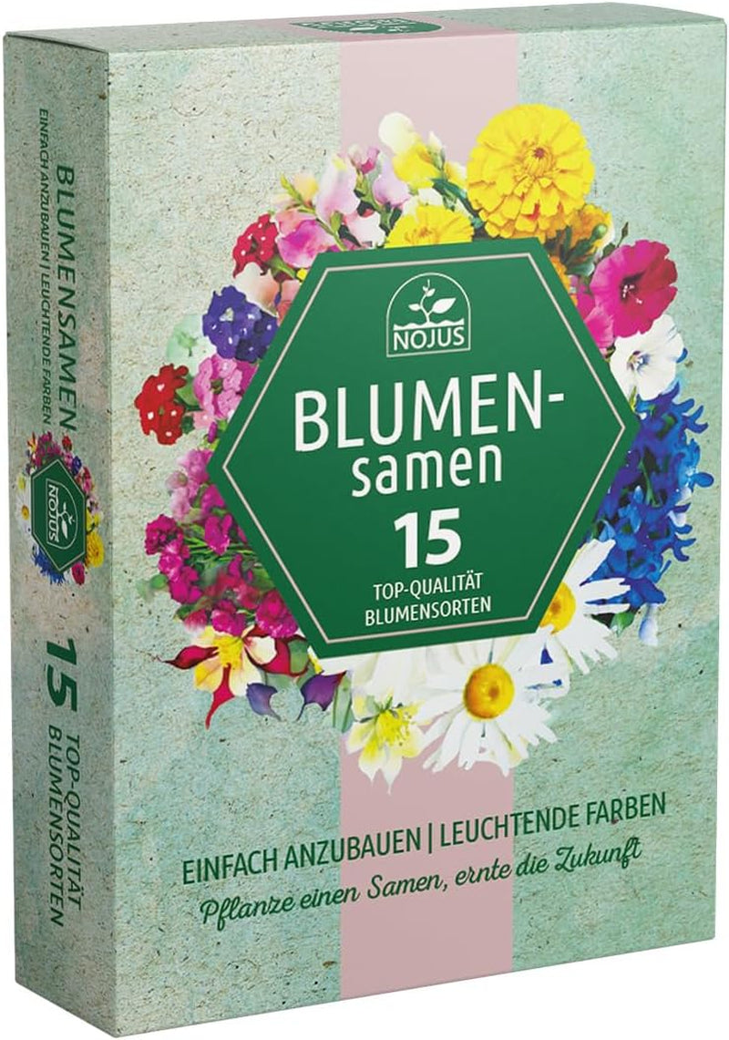 Set de semințe de flori Nojus - 15 pachete de semințe de flori - Semințe de flori de grădină - Semințe de plante colorate - Semințe de flori sălbatice - 15 varietăți de semințe de flori - Cadou ideal cu semințe de flori