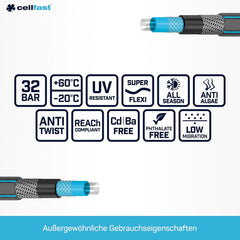 Furtun de grădină CELLFAST, furtun de apă cu 6 straturi, furtun de irigare din material textil cu împletitură dublă, rezistent la UV, anti-alge, furtun flexibil, 32 bar, 1 inch, 25 metri, Hobby