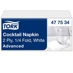 Șervețele Tork Cocktail White, 1/4-fold, 2 straturi, 24 cm × 24 cm, 200 șervețele, 477534