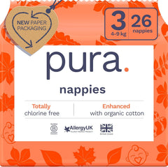 Scutece Eco Baby - Mărimea 3 (4-9 kg), 1 pachet (26 scutece), scutece ultra-moi pentru piele sensibilă, bumbac organic, protecție împotriva scurgerilor de până la 12 ore, ghid de mărimi nou