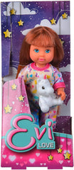 Simba Evi Love Pyjama, 3-Fach Sortiert, es Wird nur EIN Artikel geliefert, Puppe in einem süßen Pyjama mit Einhornkuscheltier, 12cm Spielpuppe, ab 3 Jahren