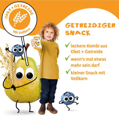 FRECHE FREUNDE Pungă de fructe organică, stoarcabilă, cu mere, pară cu scorțișoară, orez și speltă, piure de fructe cu cereale pentru bebeluși de la 6 luni, vegan, pachet de 6 (6 x 100g)