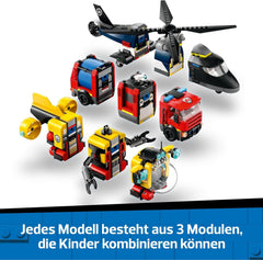 LEGO City Kombinationsset mit Hubschrauber, Löschauto und U-Boot und 3 Minifiguren - Baubare Spielzeug Fahrzeuge für Jungen und Mädchen ab 7 Jahren - Geschenk zum Geburtstag & für die Feiertage 60462