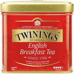 Twinings English Breakfast Tea Ceai negru vrac în cutie de ceai Ceai negru puternic din frunze de ceai de înaltă calitate culese din cele mai bune plantații de ceai din Sri Lanka și India G, neutru, 100 grame