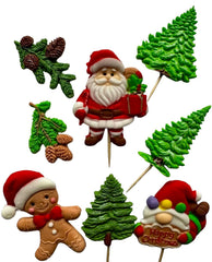 DulceArt Set Decoratiuni Comestibile Craciun 8 Bucati - Figuri Mos Craciun Brad Si Ornamente Pentru Torturi