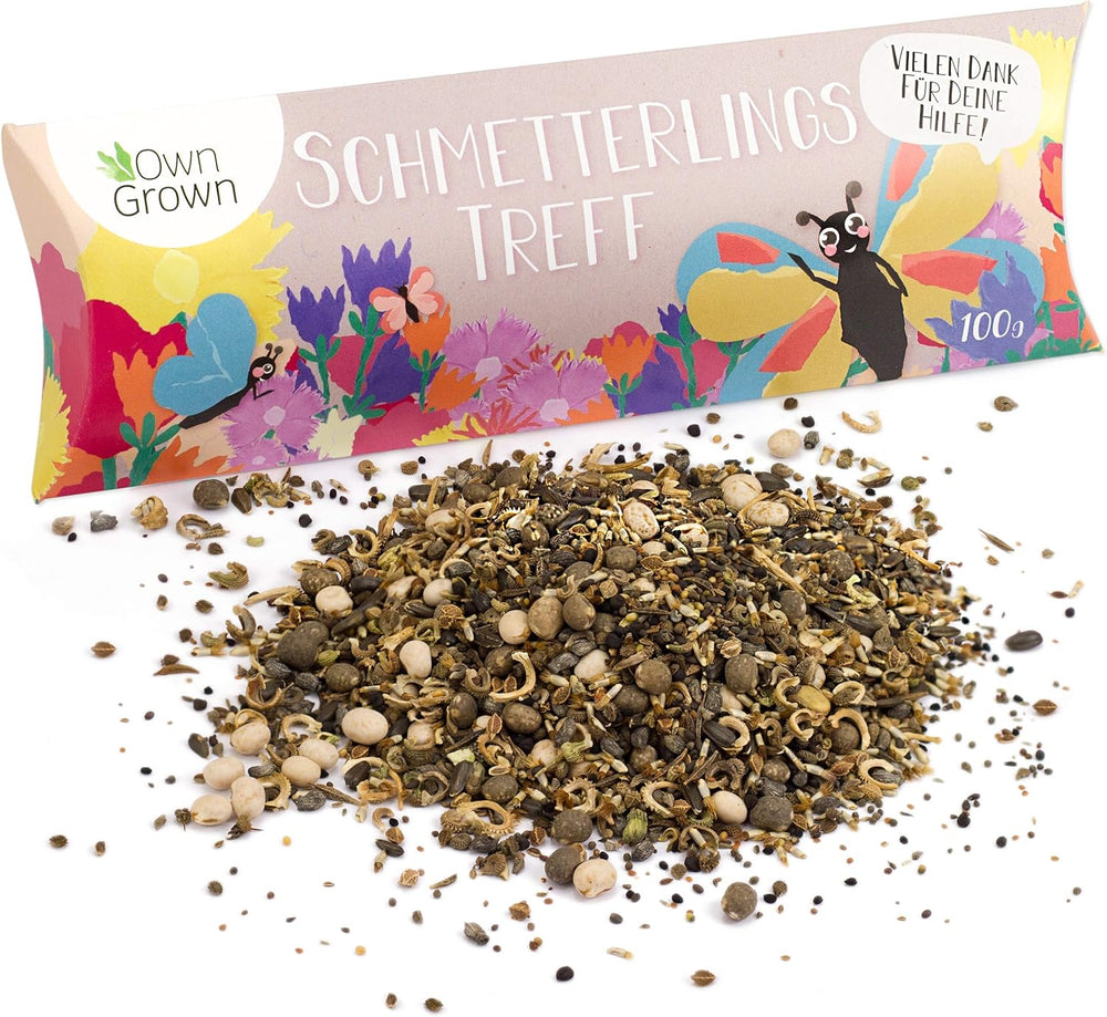 Amestec de flori Butterfly Meeting: 100g semințe premium de flori fluture - Semințe de albine prietenoase cu insectele, semințe de flori perene și anuale pentru pajiști - Semințe de flori sălbatice de la OwnGrown