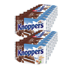 Alb-Negru – 2 x 200 g (2 x 8 bucăți) – Felii de napolitană umplute cu napolitane cu cacao neagră, bucăți de aluat neagră, lapte și cremă de nuga
