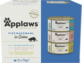 Applaws Hrană umedă naturală pentru pisici Selecție de pește în jeleu (pachet de 12 cutii x 70 g)