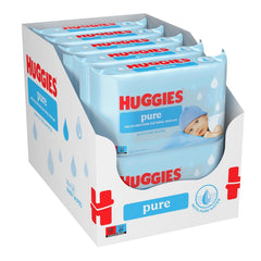 Șervețele umede Huggies Pure Baby, pachete de 18 (1008 șervețele în total) — apă pură 99% — fără parfum pentru curățare delicată și protecție — șervețele naturale