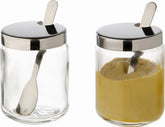 APS 40415 Ghivece cu muștar, set de 2, fiecare Ø 5cm, H: 6cm, sticlă, oțel inoxidabil, incl. lingură și capac