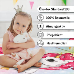 Lenjerie de pat pentru fetite, Unicorn, 100 x 135 cm si 40 x 60 cm, bumbac Lenjerie de pat - copii Naty Shop