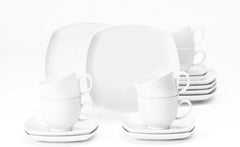 Seltmann Weiden 4052212122489 Kaffeeservice 18-teilig eckig Lido weiß, Porzellan, 220 milliliters, Bunt